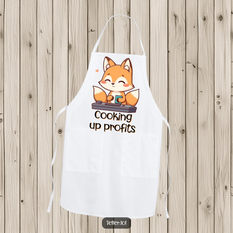 Funny Fox Apron: A playful fox character nods friendly while processing a transaction, adding whimsical charm to kitchen tasks.