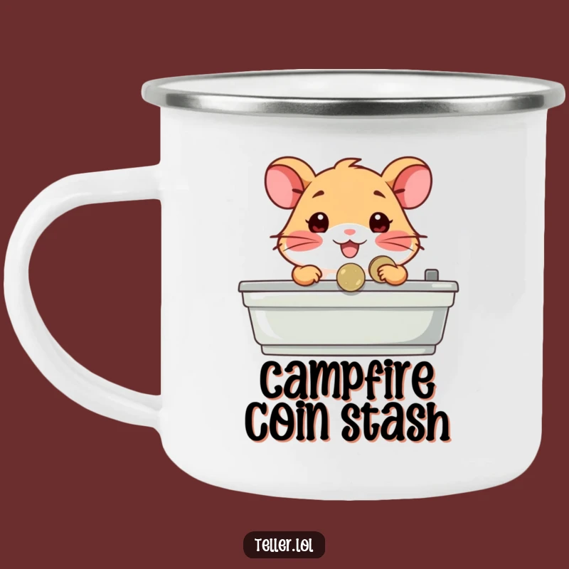 Funny Hamster Cashier Camping Mug: Happy Hamster Coin Handler, Outdoor Funny Gift!