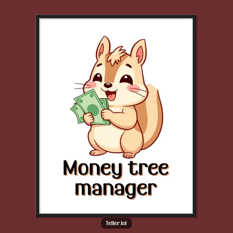 Funny Squirrel Money Art Print: Cheerful Squirrel Bill Counter, Wall Decor Funny Gift!