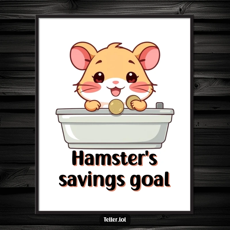 Funny digital art print of a happy hamster character behind a counter, handing a coin, capturing a moment of cute financial transaction.