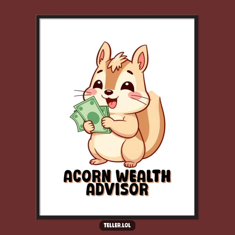 Funny Squirrel Money Poster: Cheerful Squirrel Counting Bills, Wall Art Funny Gift!