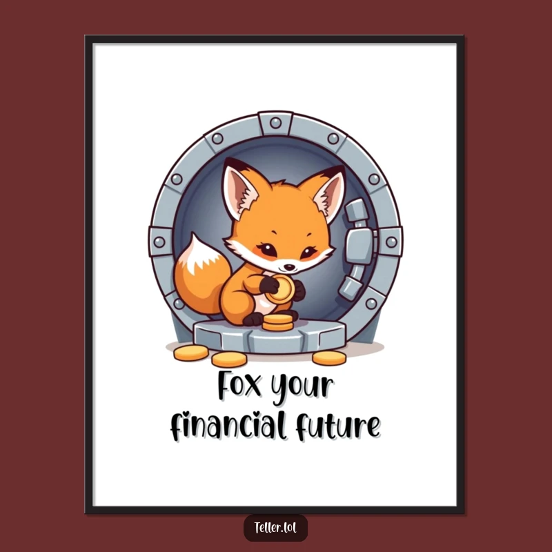 Free Printable Wall Art: Funny Fox Saving Coin, Clever Downloadable Decor