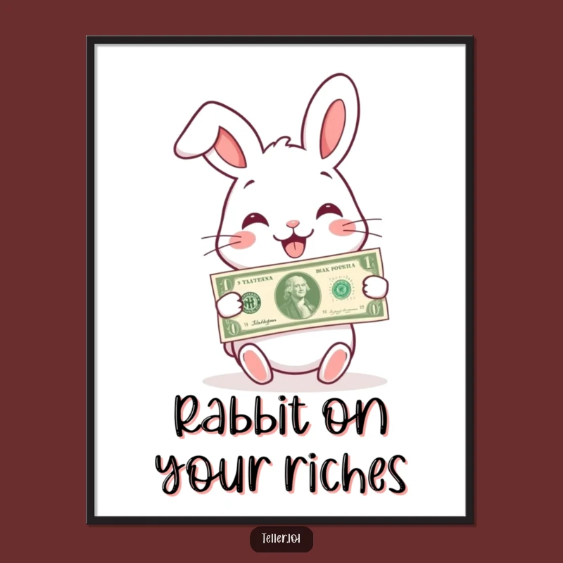 Free Printable Wall Art: Funny Rabbit Giving Money, Charming Downloadable Decor