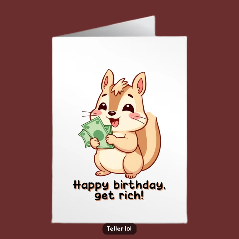 Free Printable Birthday Card: Rich Squirrel Wishes - Funny Downloadable Gift for a Wealthy Year
