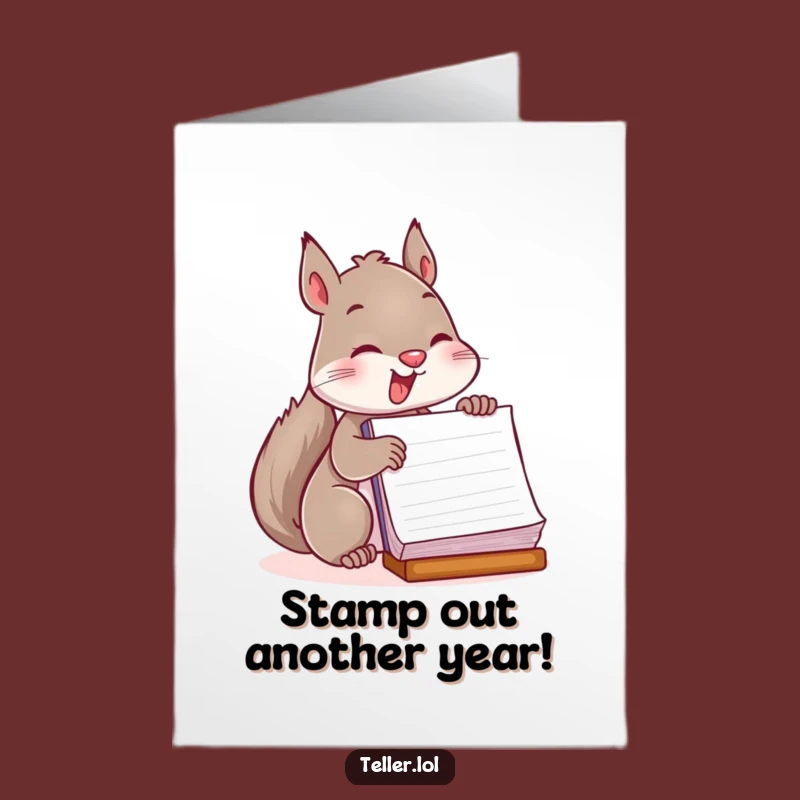 Free Printable Birthday Card: Funny Squirrel Stamping Ledger, Perfect Downloadable Gift