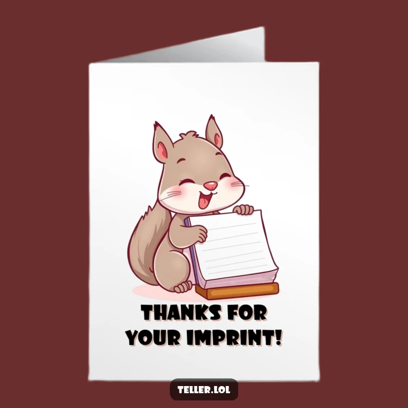 Free Printable Thank You Card: Funny Squirrel Stamping Ledger, Kind Downloadable Gift